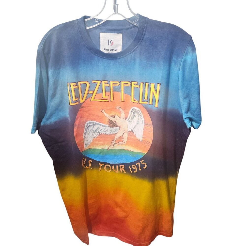 Led Zeppelin U.S. Tour 1975 Tie-Dye T-Shirt Large Knit Smart 100% Cotton